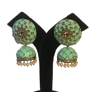 DEEPIKA Meenakari (Hand Painted) Jhumki - Mint