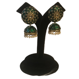 DEEPIKA Meenakari (Hand Painted) Jhumki - Emerald Green