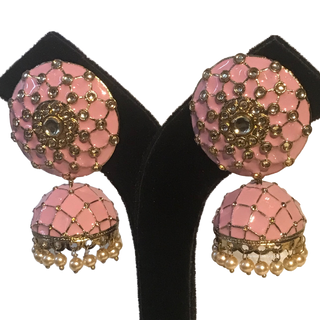 DEEPIKA Meenakari (Hand Painted) Jhumki - Baby Pink