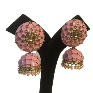 DEEPIKA Meenakari (Hand Painted) Jhumki - Baby Pink