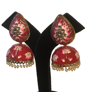 DEEPIKA Meenakari (Hand Painted) Jhumki - Red h op