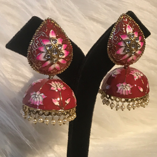 DEEPIKA Meenakari (Hand Painted) Jhumki - Red h op