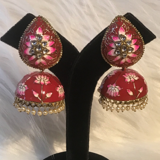 DEEPIKA Meenakari (Hand Painted) Jhumki - Red h op