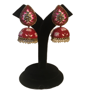 DEEPIKA Meenakari (Hand Painted) Jhumki - Red h op