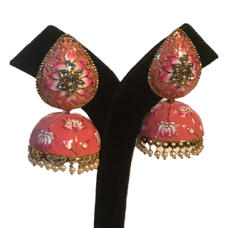DEEPIKA Meenakari (Hand Painted) Jhumki - Peachy Pink