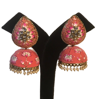 DEEPIKA Meenakari (Hand Painted) Jhumki - Peachy Pink