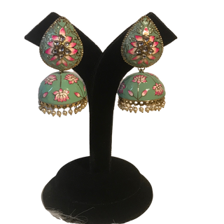 DEEPIKA Meenakari (Hand Painted) Jhumki - Mint