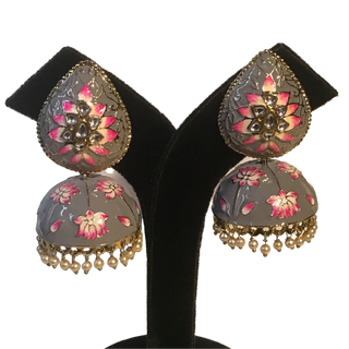 DEEPIKA Meenakari (Hand Painted) Jhumki - Grey