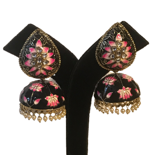 DEEPIKA Meenakari (Hand Painted) Jhumki - Midnight Black