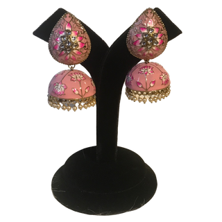 DEEPIKA Meenakari (Hand Painted) Jhumki - Baby Pink