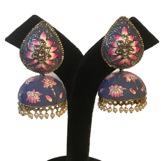 DEEPIKA Meenakari (Hand Painted) Jhumki - Bluish Tones