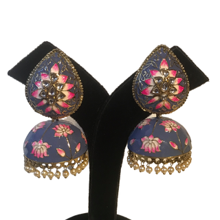 DEEPIKA Meenakari (Hand Painted) Jhumki - Bluish Tones