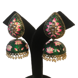 DEEPIKA Meenakari (Hand Painted) Jhumki - Emerald Green