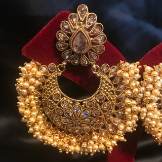 TANISHQ Large Antique Gold Pearly Statement Earrings