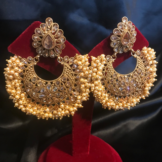 TANISHQ Large Antique Gold Pearly Statement Earrings