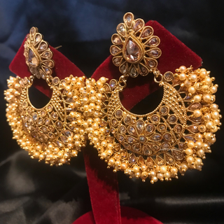 TANISHQ Large Antique Gold Pearly Statement Earrings