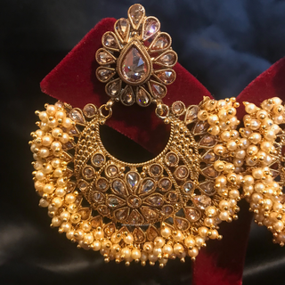 TANISHQ Large Antique Gold Pearly Statement Earrings