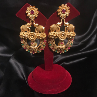 TANISHQ Designer Elephant (Hati) Antique Gold Earrings - Multi